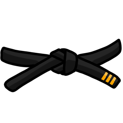 a martial arts black belt, based on art by Wikimedia user Edgouno. there are three gold strips at the end.